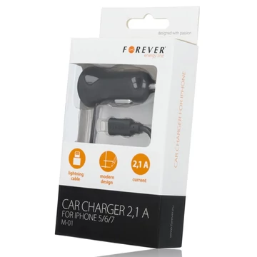 Forever M-01 Autós töltő iPhone-hoz 8-PIN 2,1A, fekete