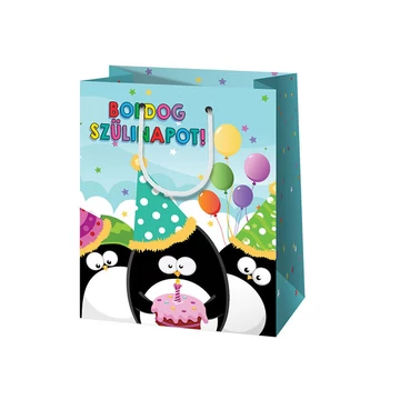 Boldog szülinapot! pingvines mintás gigant méretű ajándéktáska 40x56x20cm