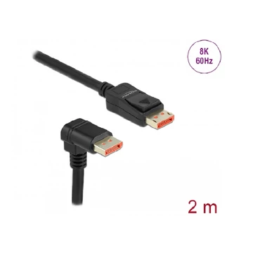 Delock DisplayPort kábel egyenes csatlakozódugóval - csatlakozódugóval 90  ívelt lefelé 8K 60 Hz 2 m