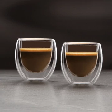 Duplafalú kávés üvegpohár 80ml 2db 57176H