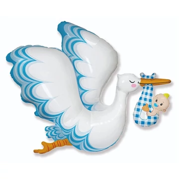 Gólya babával kék fólia lufi 