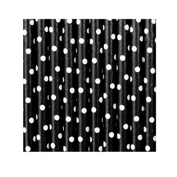 Halloween papírszívószál fekete fehér pöttyös 10db 