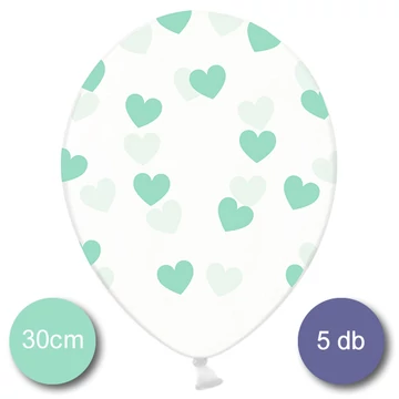 Party lufi zöld szíves mintával 5db-os kiszerelésben 30cm