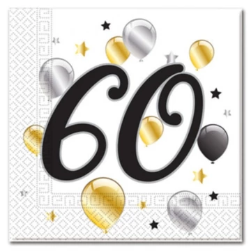 Party szalvéta 60. évszámos 20db-os kiszerelésben 33x33cm