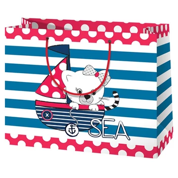 Cica egy vitorlás hajóban nagy méretű ajándéktáska 27x14x33cm-es