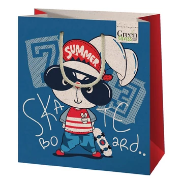 Green Grass Gördeszkázó nyuszi mintás közepes méretű ajándéktáska 18x10x23cm