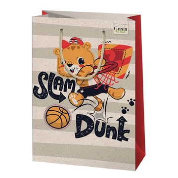 Green Grass Kosárlabdázó oroszlán mintás nagy méretű prémium ajándéktáska 26x14x33cm