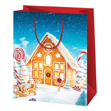 Mézeskalács házikó mintás közepes ajándéktáska 18x10x23cm