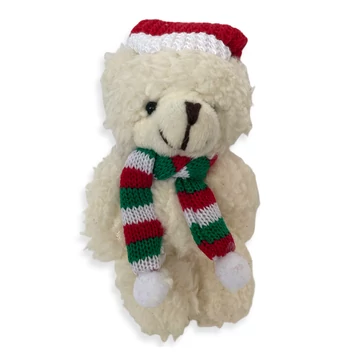 Fehér plüss maci kulcstartó Mikulás sapkában 12cm