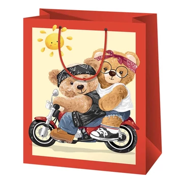 Motorozó mackók mintás normál méretű ajándéktáska 11x6x14cm-es