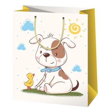 Egy kutya és csibe barátsága mintás nagy méretű exkluzív ajándéktáska 27x14x33cm-es