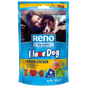 Reno kutya I love dog csirke ízesítésű kutya jutalomfalat 10x6g