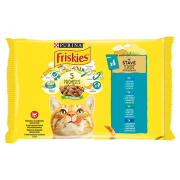 Friskies lazac-tonhal-tőkehal-szarínia alutassakoks macskaeledel 4x85g