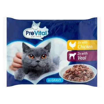 Prevital csirke-borjú alutasakos macskaeledel szószban 4x100g