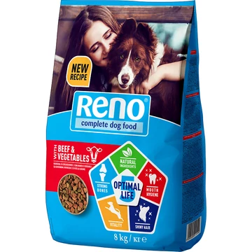 Reno marha-zöldség optimal life kutyaeledel 8kg - csak egyedi szállítással vagy személyes átvétellel