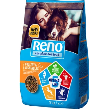 Reno szárnyas-zöldség optimal life kutyaeledel 8kg - csak egyedi szállítással vagy személyes átvétellel