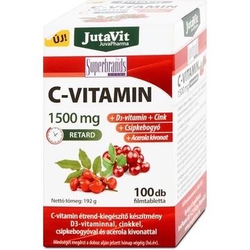 JutaVit C-vitamin 1500 mg filmtabletta + acerola-kivonat + csipkebogyó + D3-vitamin + cink 100db