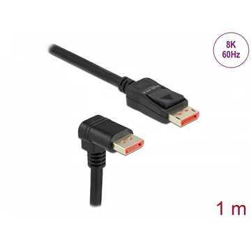 Delock DisplayPort kábel egyenes csatlakozódugóval - csatlakozódugóval 90  ívelt lefelé 8K 60 Hz 1 m