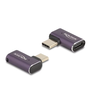 Delock USB Adapter 40 Gbps USB Type-C  PD 3.1 240 W csatlakozódugóval - csatlakozóhüvellyel, ívelt bal / jobb 8K 60 Hz fém