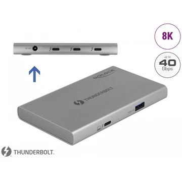 Delock Thunderbolt  4 Hub 3 porttal és egy további SuperSpeed USB 10 Gbps A-típusú porttal - 8K
