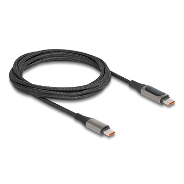 Delock USB 2.0 Kábel USB Type-C  apa - apa csatlakozóval tápmérővel, PD 3.0 100 W, 2 m