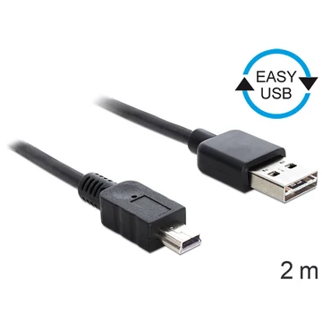 Delock Kábel, EASY-USB 2.0-s A-típusú csatlakozódugó > USB 2.0-s Mini-B-típusú csatlakozódugó, 2 m,