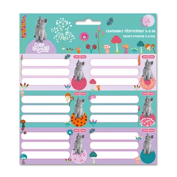 Ars Una: Cuki állatok - Cica mintás csomagolt füzetcímke 3x6db-os