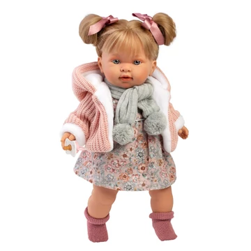 Llorens: Alexandra 42cm-es baba hanggal kötött kabátban sállal