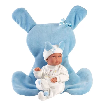 Llorens: Bimba 35cm-es baba kék nyuszis hálózsákkal