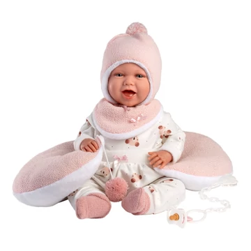 Llorens: Mimi 42cm-es baba hanggal, pocak párnával macis ruhában