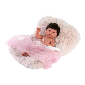 Llorens: Nica 40cm-es baba szőrös szürke párnával