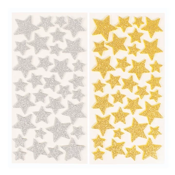 PlayBox: Csillámos arany és ezüst csillag matrica szett 132db-os