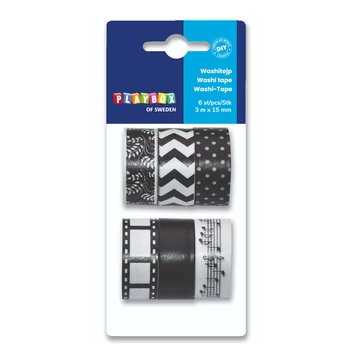 PlayBox: Dekorációs ragasztó szalag fekete és fehér színben 6 db-os szett