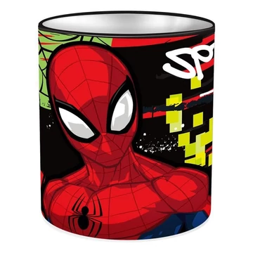 Pókember henger alakú fém asztali írószertartó 10x11cm