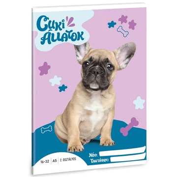 Ars Una: Cuki állatok - Francia bulldog 2.osztályos vonalas füzet A/5