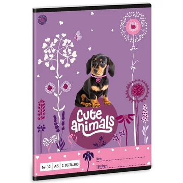 Ars Una: Cute Animals - Puppy tacskós 2.osztályos vonalas füzet A/5