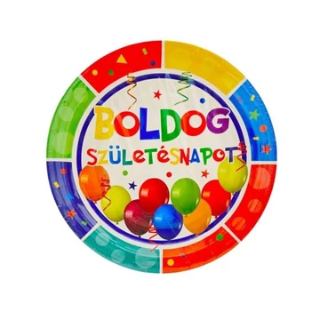 Party papírtányér boldog születésnapot felirattal 18cm 10db-os kiszerelésben 72584