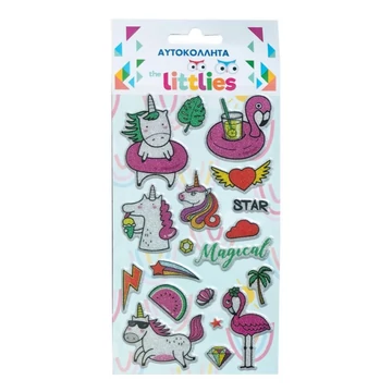 The Littlies: Csodálatos Unikornisok 3D pufi matrica szett 10x22cm-es íven