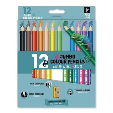 Ars Una: JUMBO 12 színű háromszögletű színes ceruzakészlet hegyezővel