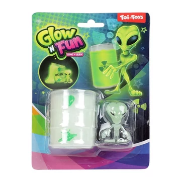Glow'N Fun Slime Alien: Fluoreszkáló slime trutyi olajos hordóban űrlény figurával