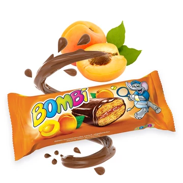 Bombi kakaós bevonómasszába mártott, sárgabarackos lekvárral töltött puszedli 50 g