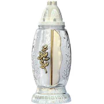 Kegyeleti mécses rózsás 28cm arany-fehér RZ-37 B