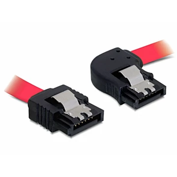 Delock SATA piros, jobb/egyenes csatl. (fémlappal), 30 cm-es összekötő kábel - 82606