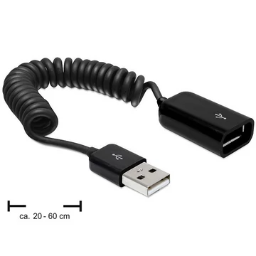 Delock USB 2.0-A hosszabbító kábel / anya spirál kábel - 83163