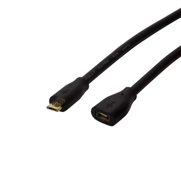 Logilink USB 2.0 kábel, Micro-USB/M - Micro-USB/F, fekete, 3 m - CU0124