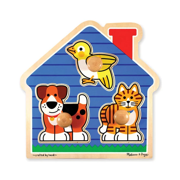 Kiskedvencek fa puzzle fogantyúval - Melissa & Doug
