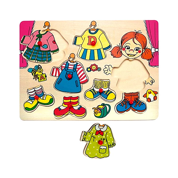 Lányos öltöztető fa formapuzzle