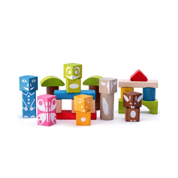Színes fa építőkocka szett 26db-os