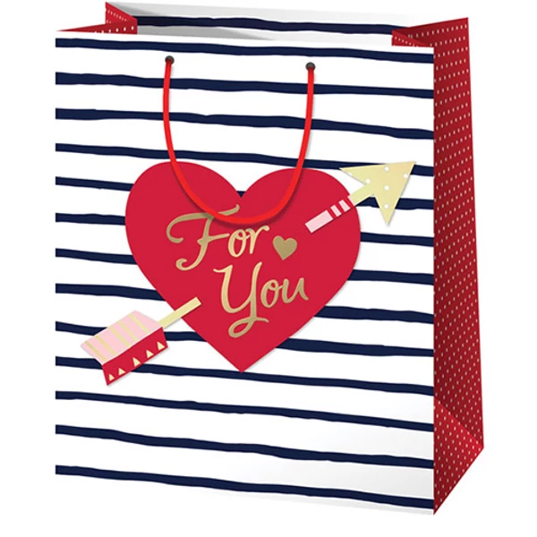 "For you" szíves normál méretű ajándéktáska 11x6x15cm