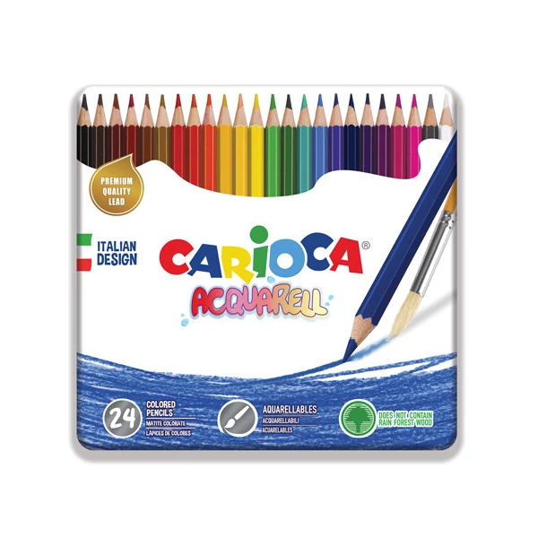 Akvarell színes ceruza 24db-os szett fém dobozban - Carioca